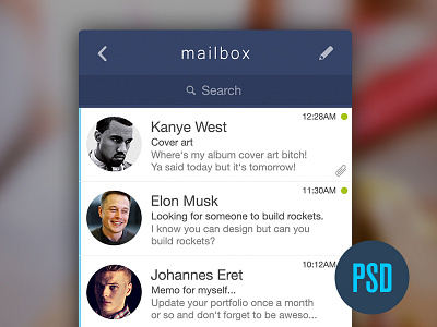 Mailbox app app clean email freebie ios psd ui