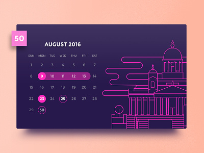 Day #50 - Calendar 100daysofui august calendar dark dayliui helsinki john salinero line illustration ui