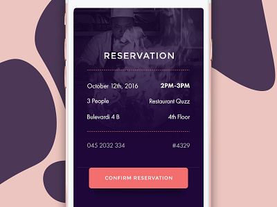 Day #66 - Confirm Reservation 100 days of ui app dailyui reservation restaurant ui