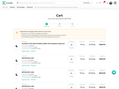 Knowde B2B Ecommerce b2b cart chemicals design ecommerce figma knowde ui ux