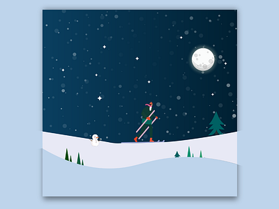 Winter illustration art blue illustration moon snow tree winter