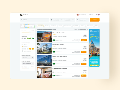 Hotel search result page ads booking designs filter hotels product search search bar search results tags travel ui ux web