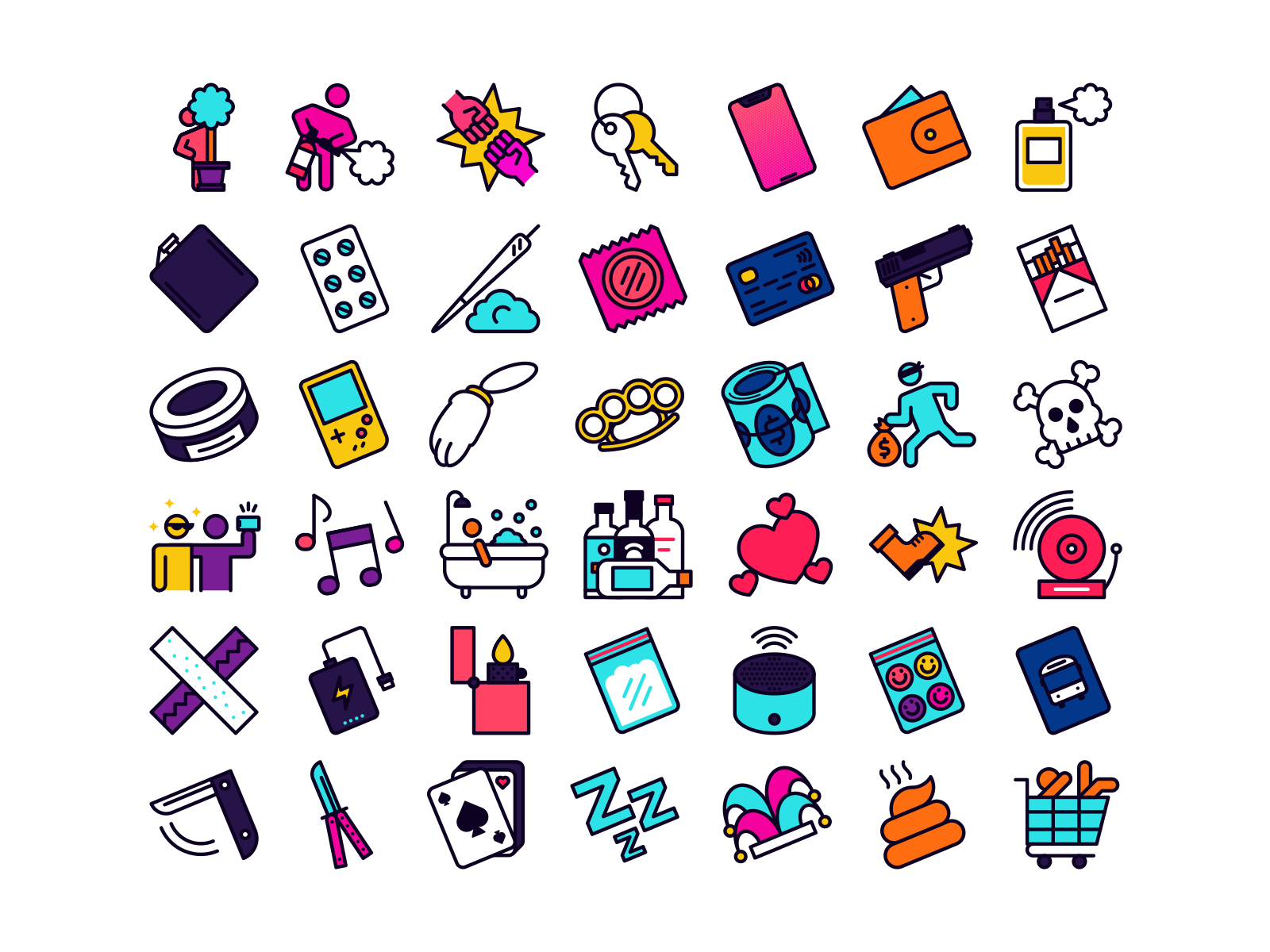 Crazy icons alcohol crazy danger design drugs fight fighting icon icons illustration line linear lines minimal minimalism minimalist minimalistic sex vector
