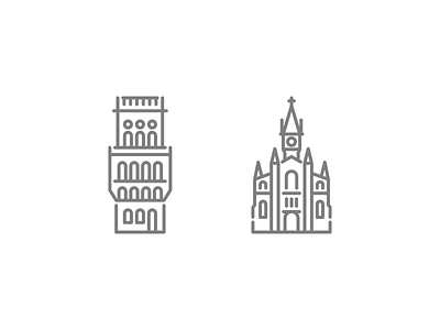 Tower and church icons church design france french icon icons illustration line linear minimal minimalism minimalist minimalistic tower vector