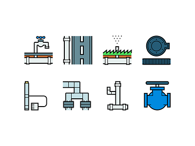 Pipes icons design icon icons illustration line linear lines minimal minimalism minimalist pipe pipes vector water watering