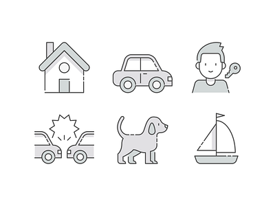 Insurance icons boat car design dog home house icon icons illustration insurance key line lineal linear lines minimal minimalism minimalist vector