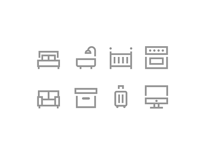 Furniture icons bath bed couch design furniture icon icons illustration kitchen line linear lines minimal minimalism minimalist shower sofa stove vector