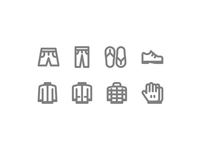 Clothing icons clothing design gloves icon icons illustration jacket minimal minimalism minimalist pants sandals shoes shorts vector wear wearing