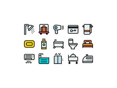 Hotel icons color colorful design hotel hotel booking hotel services hotels icon icons illustration line linear lines minimal minimalism minimalist vector