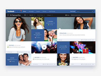 Facebook Concept / Home blue facebook grid social socialmedia ui uiux web design webdesign