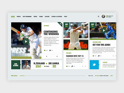 Cricket AUS Website cricket design green interaction interaction design interface ui ux web design website