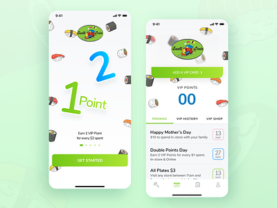Sushi Train 🍣 app cards food green icon illustration ios mobile mobile ui sushi ui ux