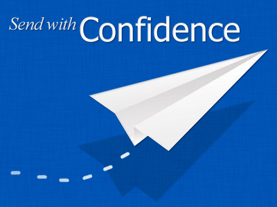 Send with Confidence blue email marketing paper plane texture