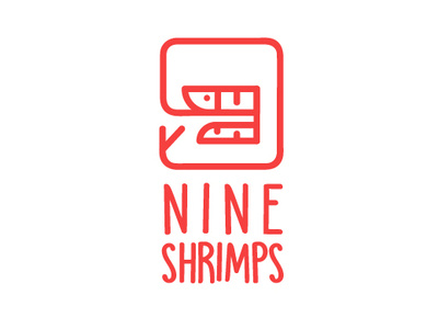 Nine Shrimps Logo 9 branding design illustration logo minimalist nine restaurant logo seafood shrimp