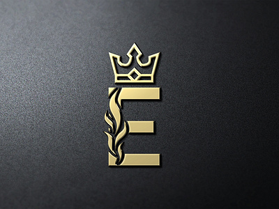 Logo-Design-Crown-E-Gold-Golden-Letter-Floral-Typography-Simple