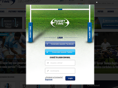 RugbyTime Modal connect facebook goal input login modal post rugby time twitter