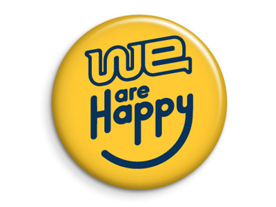 We Are Happy - Pin Button Mockup button design graphic design identity logo pin
