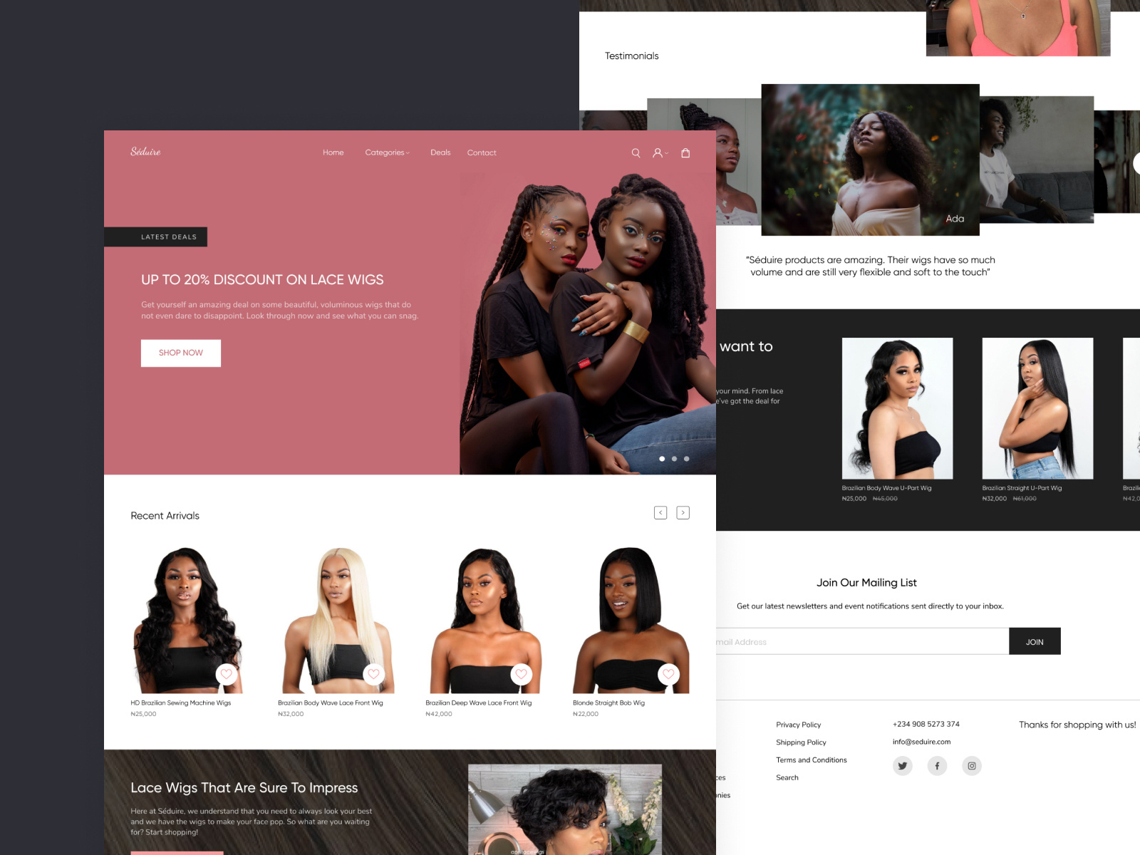 Seduire Wigs site Landing Page by Moyi Abioye on Dribbble