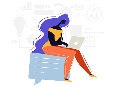 Woman working on laptop - Landing page illustration busines cartoon character colourful corporate branding design illustration art ui vector