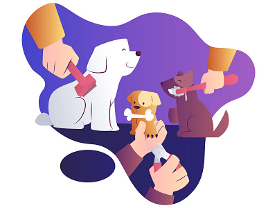 Dog Grooming - Dog Care Illusations cartoon character dog dog illustration flat design pet vector