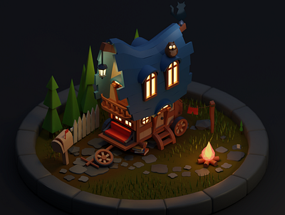 Wagon 3d 3d art blender blender 3d blender3d house low poly lowpoly