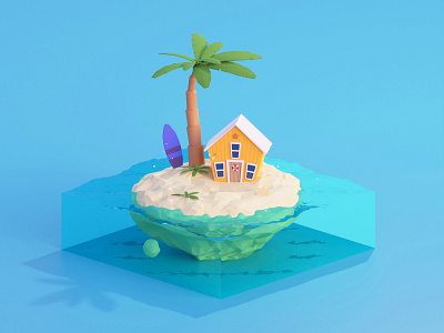 Low Poly island 3d 3d art beach beach house blender blender 3d blender3d island low poly low poly island summer