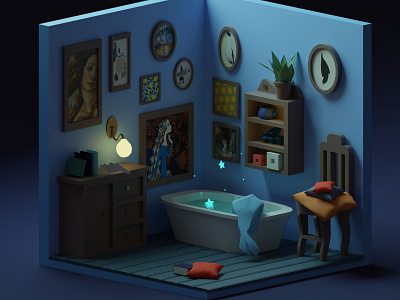 The little mermaid's room 3d 3d art 3d room blender blender 3d blender3d blender3dart little mermaid low poly