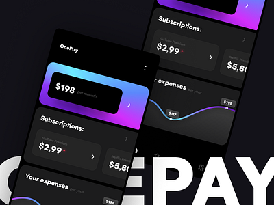 OnePay - Mobile app - UI/UX design app blue design flat gradient minimalism mobile payment purple subscription ui ux