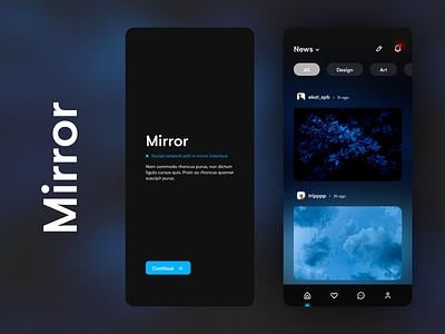 Mirror - Mobile app - UI/UX design app background blue design flat minimalism mobile social app social network ui ux