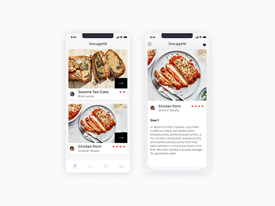 Bon appetit - #6 app bottom navigation branding cards design food minimal recipe simple