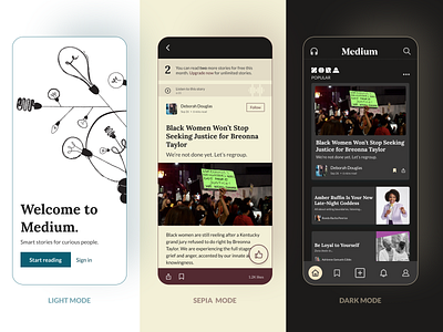 Medium Mobile Redesign app blog blogging cards design medium medium article profile page redesign ui