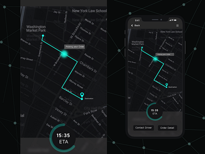 DailyUI - 020 - Location Tracker dark theme food delivery app