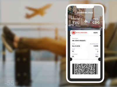 DailyUI - 024 - Boarding Pass air canada airline canada paris plane travel vacation