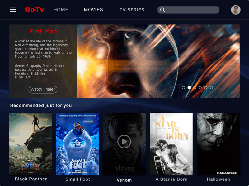 DailyUI - 025 - TV APP GIF animation movie app tv show