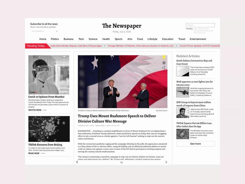 UI Design Concept for a News Website