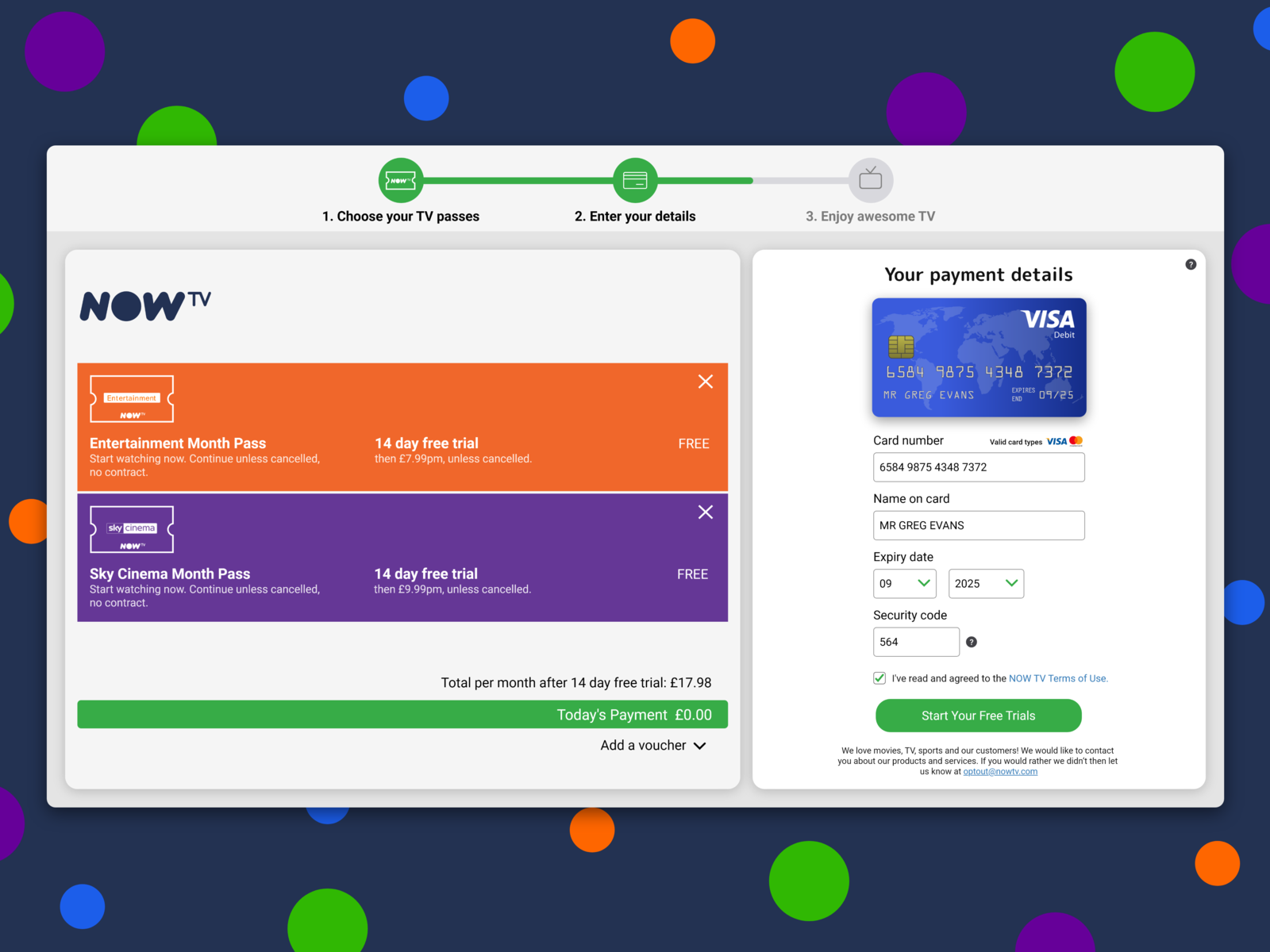 NOW TV Credit Card Checkout Redesign Daily UI 002 by Greg Evans on