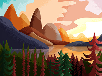 Nature Scene 3/6 illustration lake mountains nature trees