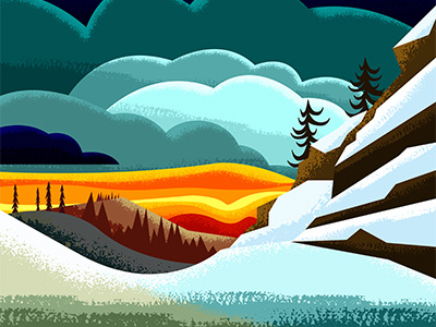Nature Scene 4/6 clouds mountains pine snow sunset winter
