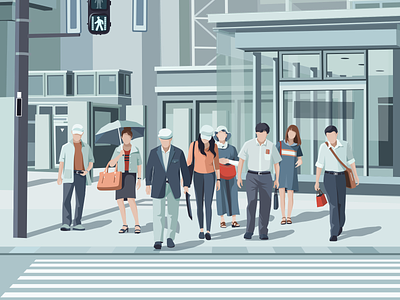 People Crossing Street Illustration busy city crossing grey illustration people street traffic