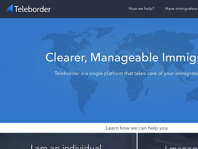 Teleborder Landing Page blue branding homepage ia immigration landing page redesign visa