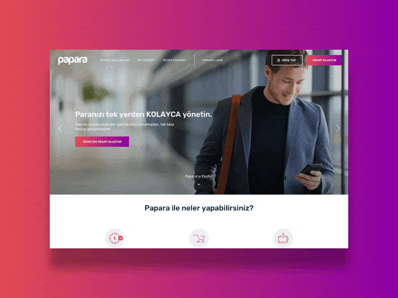 Papara Landing Page animation banking branding design icon identity interaction landing sketchapp transaction typography ui ux