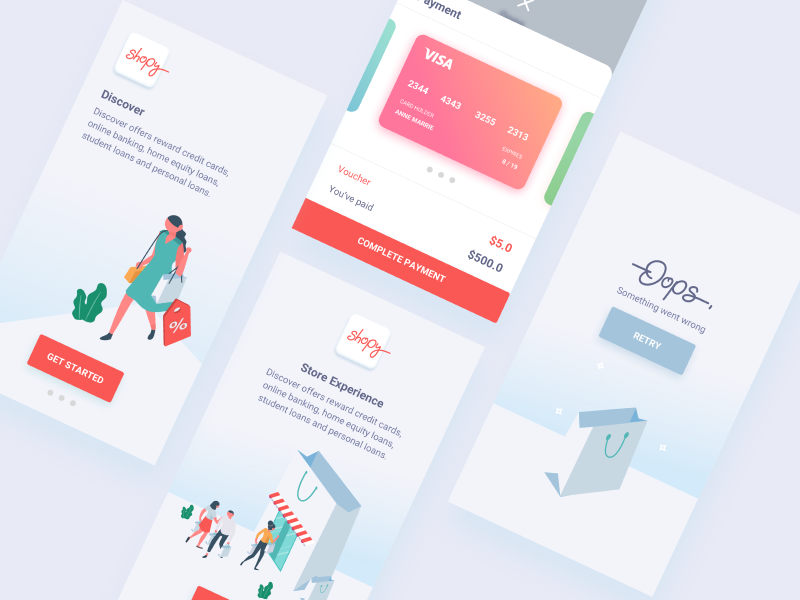 Shopy - Ecomerce App error page walkthrough payment ecommerce app mobile app design design ux ui