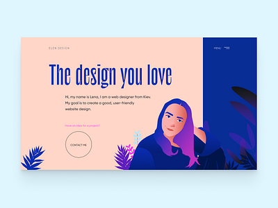 Elen design - personal website blue concept illustration landing page personal brand ui vector web website