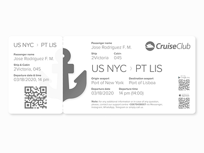 Cruise Boarding Pass 024 boarding pass cruise cruise boarding pass dailyui grey minimalism minimalistic qr code typography