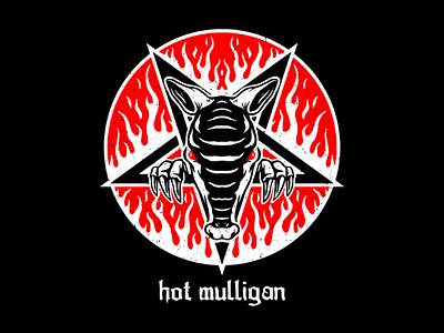 Hot Mulligan - Pentagramadillo armadillo badge design band merch flames gothic hot mulligan illustration logo merch design music pentagram pop punk vintage