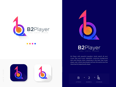 B2 Player Logo Design app applogo b letter logo branding creative design gradient logodesign logos modern logo music app music player number 2 rumzzline