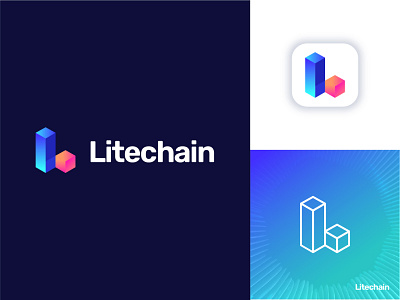 Litechain Cryptocurrency - Logo Design - Letter L + Blockchain