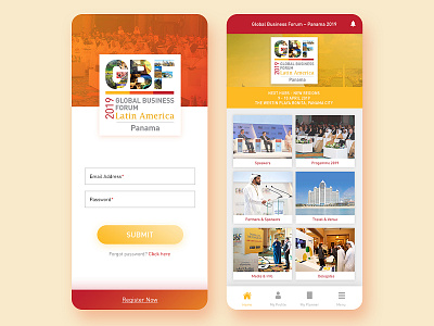 UI/UX: GBF Latin America-Panama 2019 Mobile Design app conference design dubai global business forum gradient mobile mobile app mobile design typography ui ux