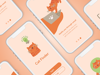 Cat Finder On-boarding UI Application Perspective app appdesign application cat cat finder character design design concept flatdesign icons8 onboarding onboarding screen ouch tracker ui ux
