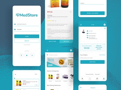 MedStore: Online Medicine Store UI Mobile Design design design concept gradient logo mobile app mobile design online medicine shop online shopping ui ux
